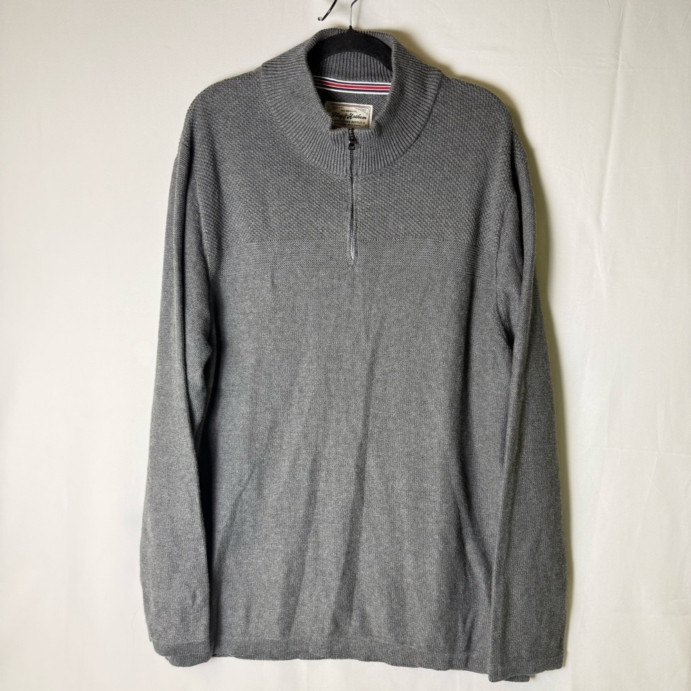 Flag & Anthem Original Gray Half-Zip Men Sweater Cotton  XXL Knitwear Fisherman